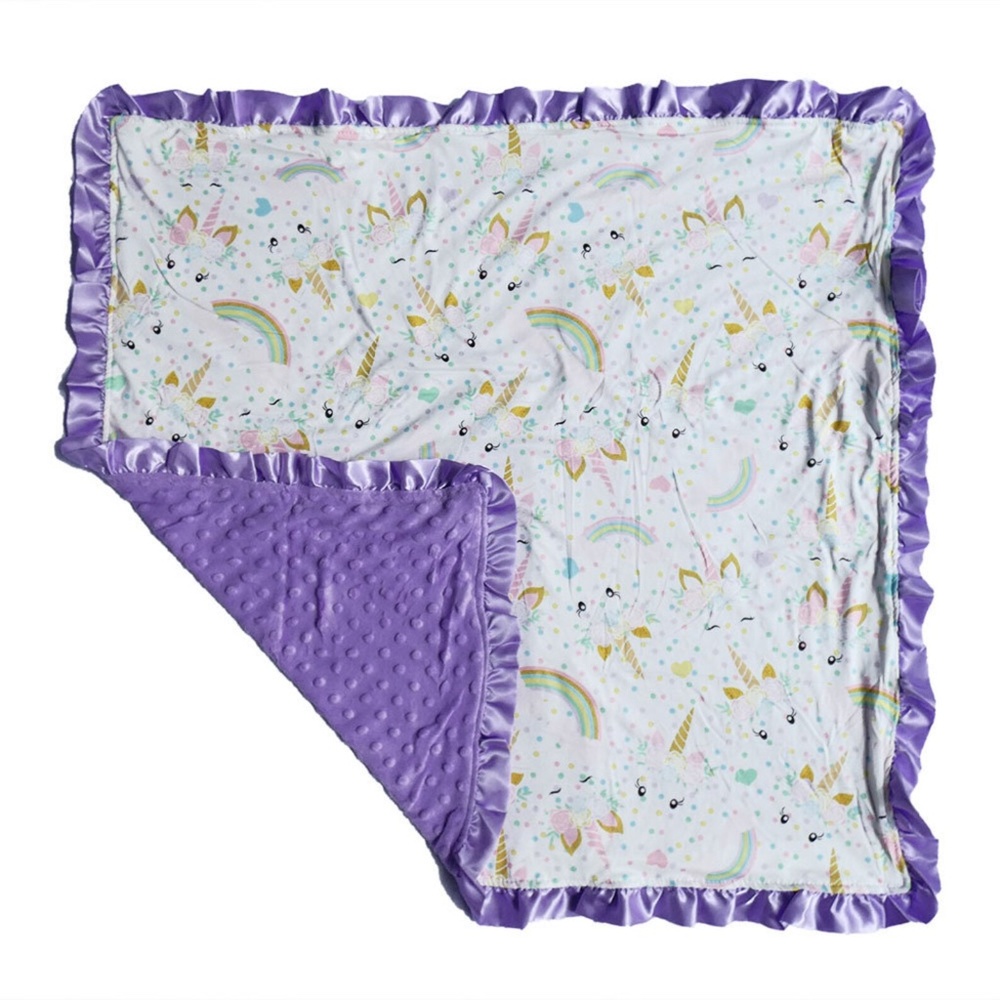 Lavender Unicorn Minky Nonni Blanket w/ Toy Tether